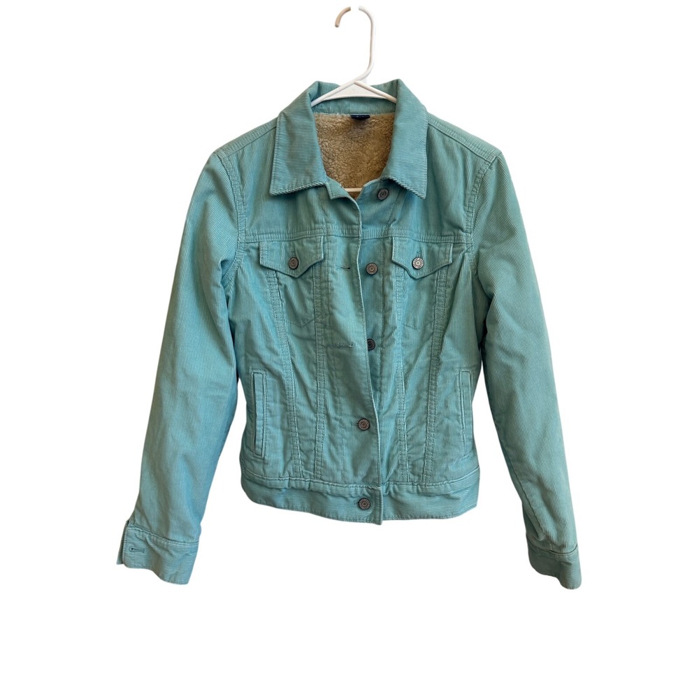 Gap Women Aqua Blue Corduroy Sherpa Lined Trucker Jacket Small RN54023